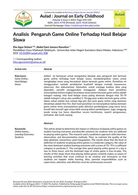 Pengaruh Aktivitas Bermain Game Online Terhadap Peserta Belajar Siswa