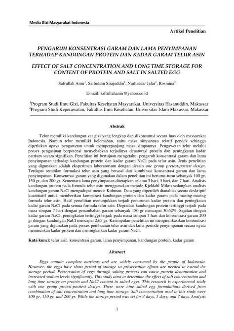 Pengaruh Perubahan Kadar Garam