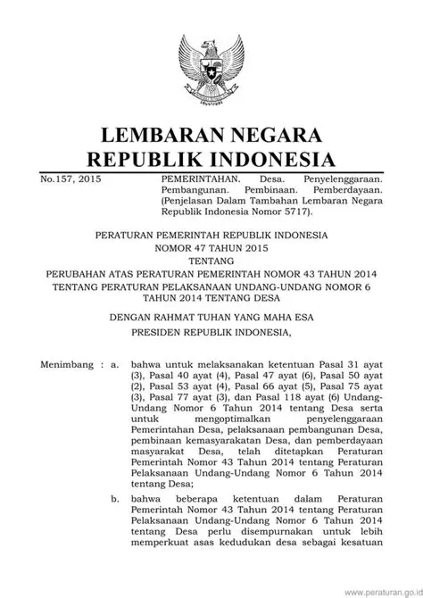 Peraturan Pemerintah Nomor 47 Tahun 2015 tentang Pengelolaan Keuangan Daerah