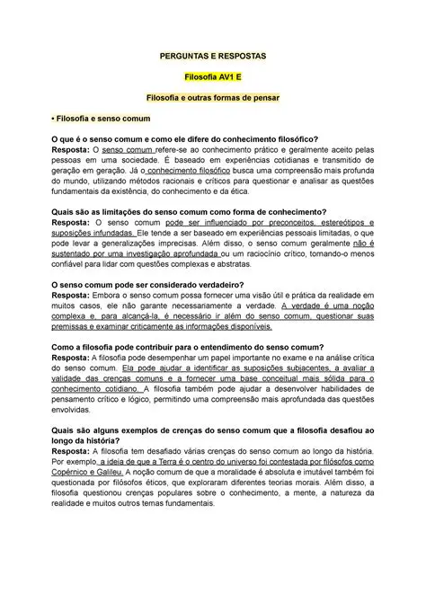 Perguntas e Respostas sobre o Senso Comum e a Filosofia