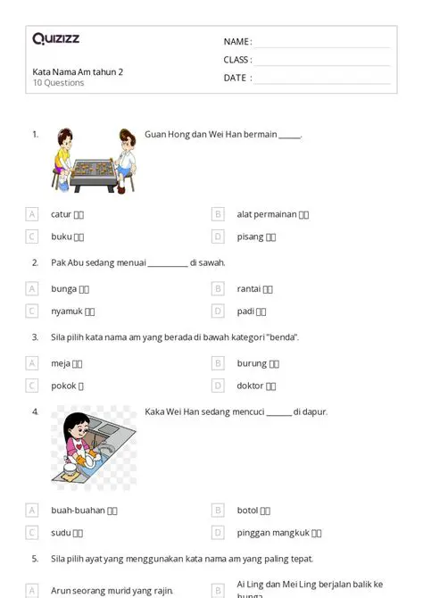 Perhatikan kata benda dan kata kerja