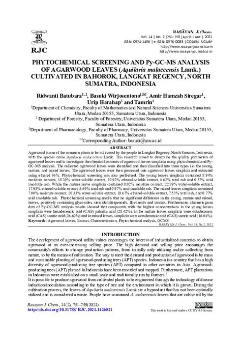 Phytochemical Screening and Characterization of Agarwood Leaves