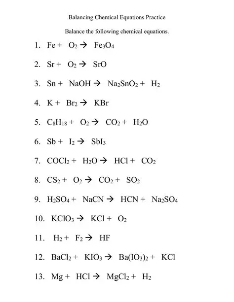 Practice Balancing Chemical Equations