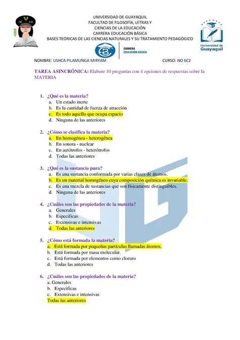 Preguntas sobre la Materia