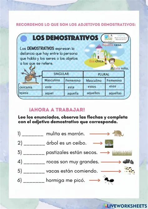 Preguntas y respuestas sobre adjetivos demostrativos y calificativos