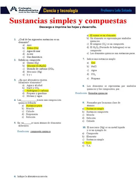 Preguntas y Respuestas sobre Sustancias Simples y Compuestas