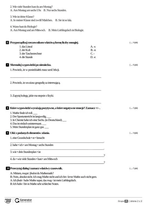 Pytania z Niemieckiego Klasy 7