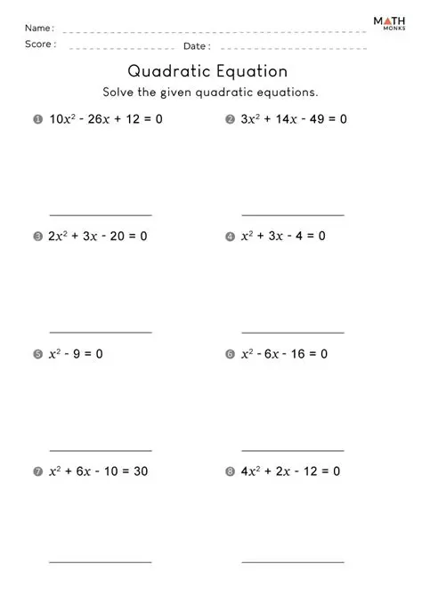 Quadratics Review Worksheet