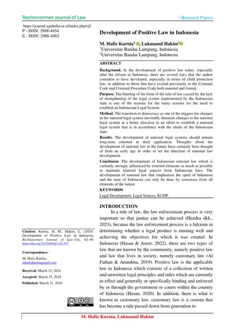 Regulation in Positive Law in Indonesia