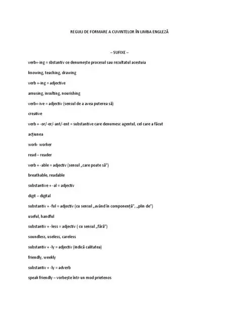 Reguli de Formare a Cuvintelor