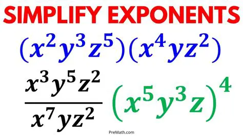 Simplify expressions involving exponents by applying the rules of exponents