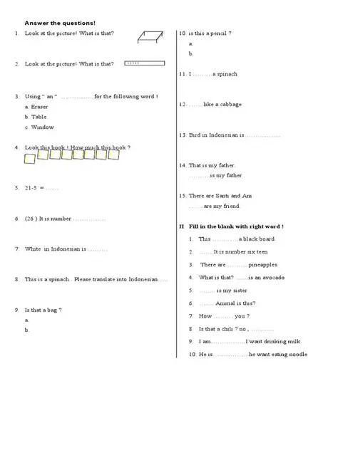 Soal Isian Bahasa Inggris Kelas