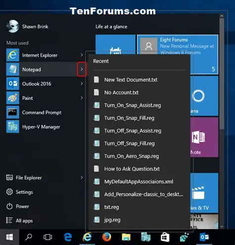 Start Menu Recent Documents Cleaning