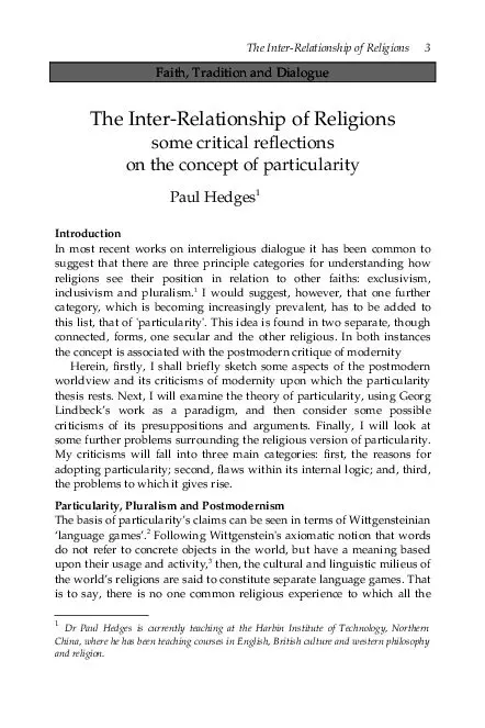 The Concept of Particularity