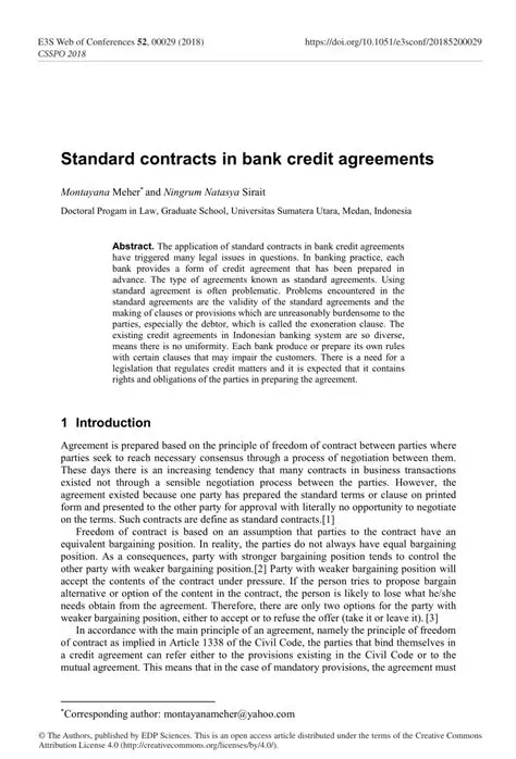 The Development of Standard Contracts in Banking
