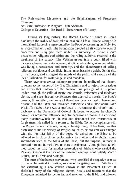 The establishment of Protestant churches