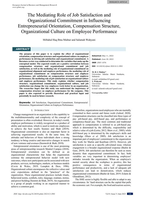 The Mediating Role of Job Satisfaction