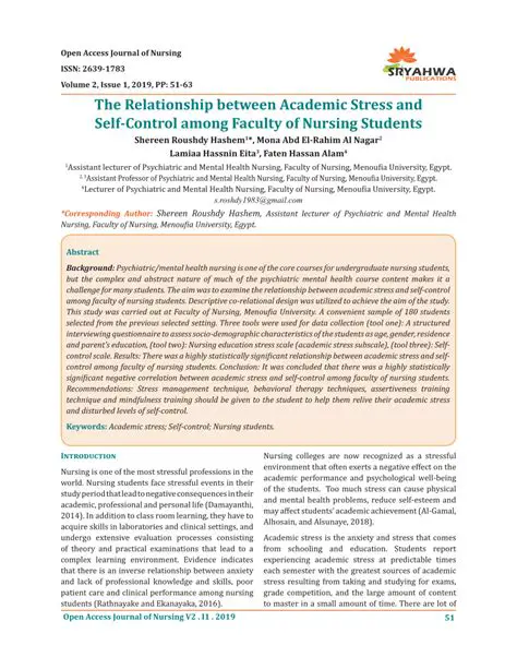 The Prevalence of Academic Stress among USU Faculty of Nursing Students