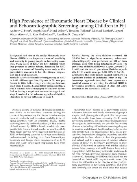 The Prevalence of Rheumatic Heart Disease in Children