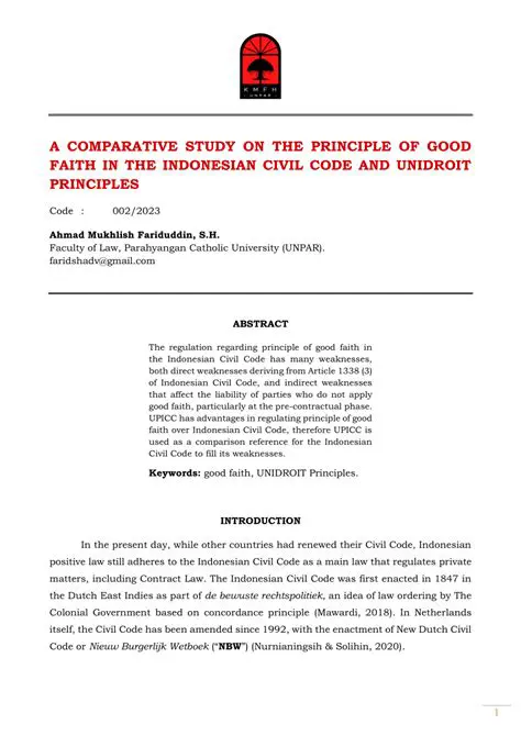 The Principle of Good Faith in Indonesian Law