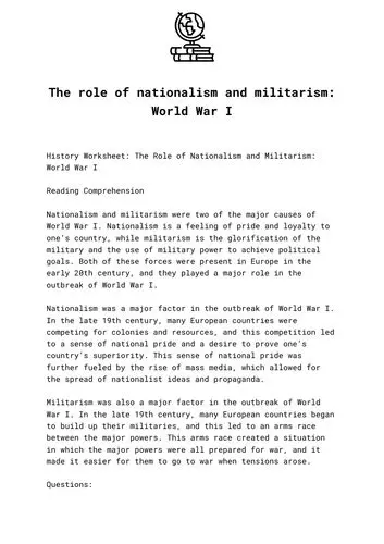 The Role of Nationalism and Militarism