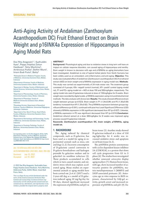 Treatment with Andaliman Fruit Extract