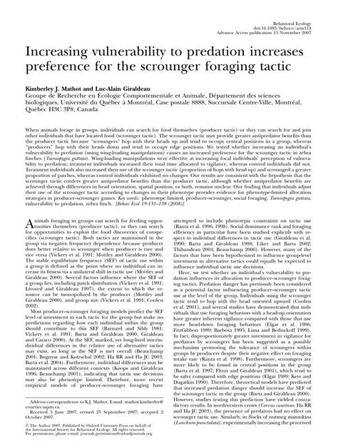 Vulnerability to Predation